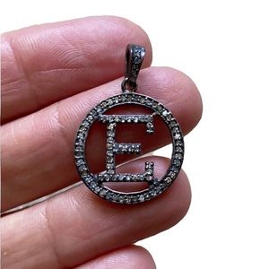 Sterling Silver initial “E” diamond pendant